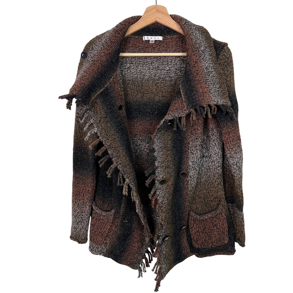CAbi Women's‎ Small Frontier Fringe Double Breasted Cardigan Sweater Silk Blend - Picture 2 of 9